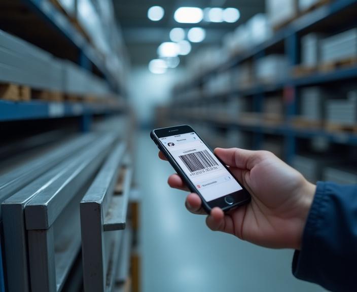Metal inventory barcode scanning with iPhone in warehouse